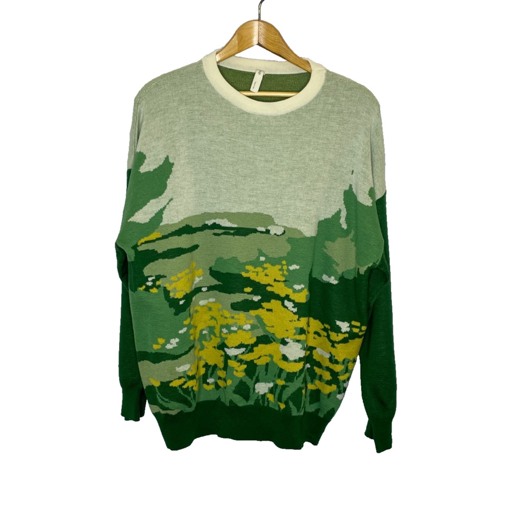 Men's Medium Take a Nap Green Scenery Landscape Pullover Knit Sweater